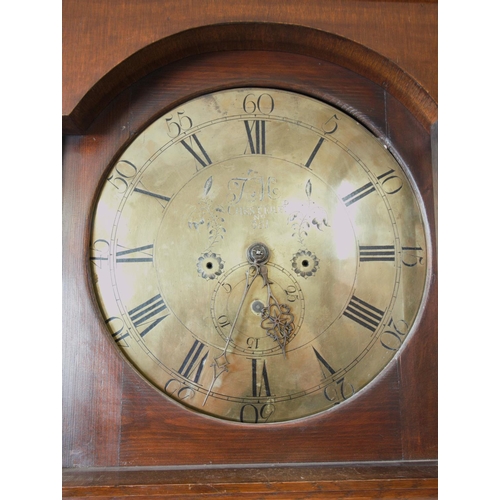 371 - A George III oak cased thirty hour longcase clock by T M, Chesterfield, with a flat top pediment abo... 