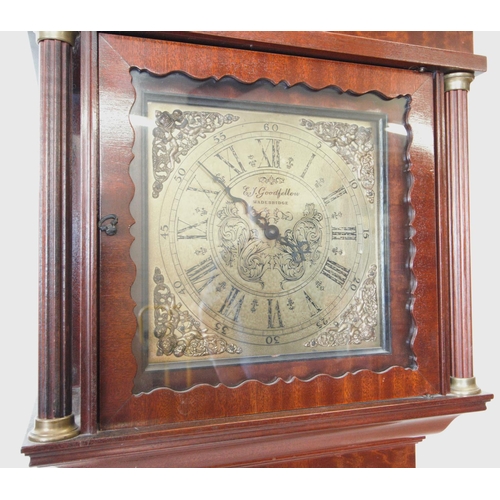 375 - A reproduction mahogany cased longcase clock by E J Goodfellow, Wadebridge, 20th century, with a twi... 