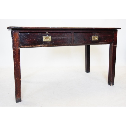 729 - A Victorian stained pine and hardwood work table, the rectangular top above two frieze drawers appli... 