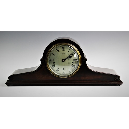 376 - An early 20th century mahogany cased Armstrong of Manchester, Napoleon hat mantel clock, the 14cm si... 