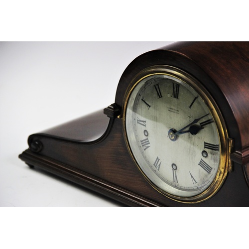 376 - An early 20th century mahogany cased Armstrong of Manchester, Napoleon hat mantel clock, the 14cm si... 