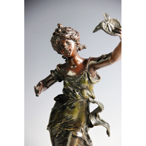 393 - After L & F Moreau a pair of bronze patinated spelter figures, early 20th century,'The familiar bird... 