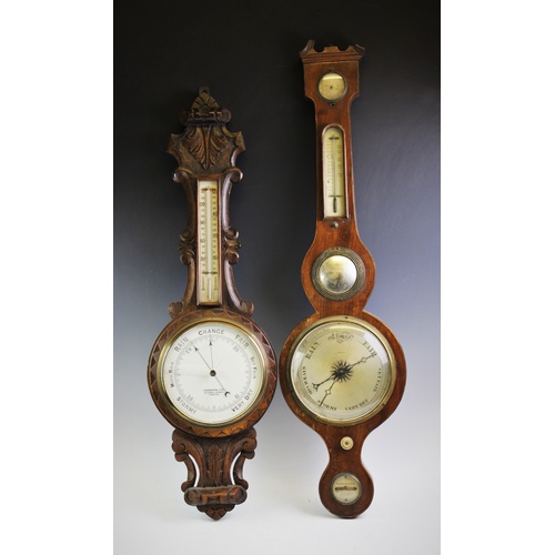 366 - A 19th century mahogany banjo wall barometer, with damp/dry indicator, thermometer and a 20cm silver... 