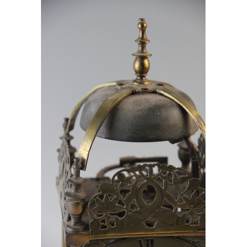 365 - A Charles II brass lantern clock by Thomas Bagley, London, 1665 to 1666, the brass bell strap with a... 