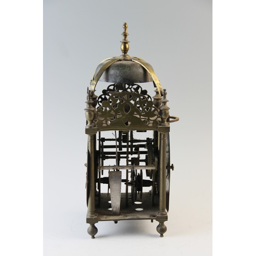 365 - A Charles II brass lantern clock by Thomas Bagley, London, 1665 to 1666, the brass bell strap with a... 