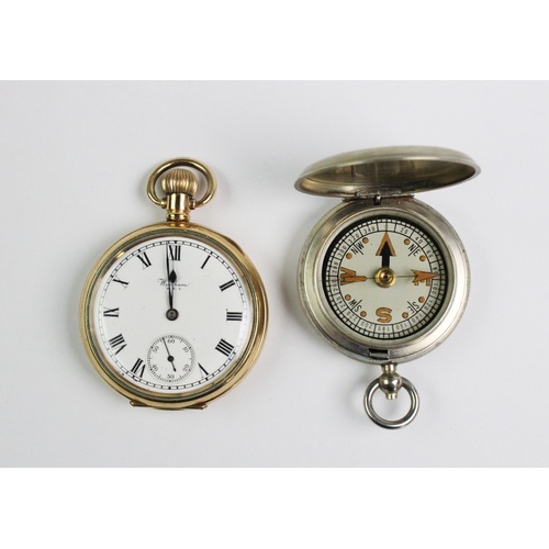 163A - A Waltham gold plated open face pocket watch, the circular face with Roman numeral dial and subsidia... 