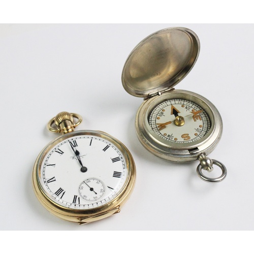 163A - A Waltham gold plated open face pocket watch, the circular face with Roman numeral dial and subsidia... 