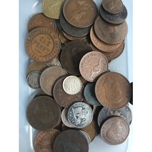 155 - An assortment of silver and copper coins, 19th century and later, including half pennies, farthings,... 