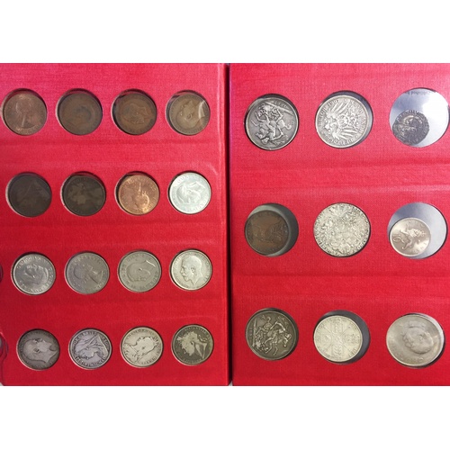 154 - A coin album enclosing a variety of predominately 19th and 20th century coins to include Victorian c... 