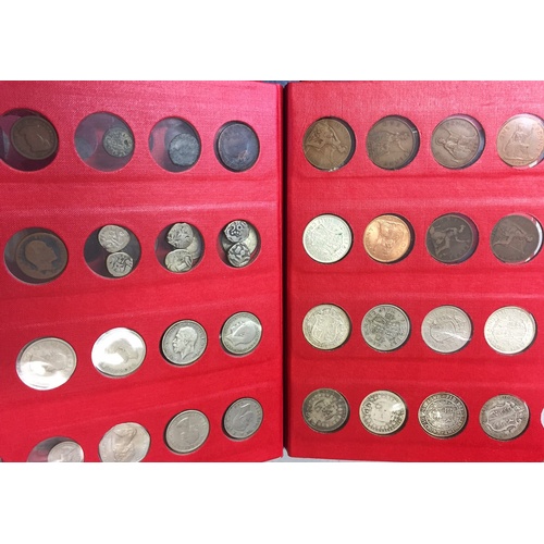 154 - A coin album enclosing a variety of predominately 19th and 20th century coins to include Victorian c... 