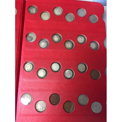 154 - A coin album enclosing a variety of predominately 19th and 20th century coins to include Victorian c... 