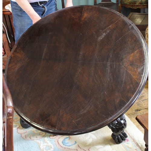 710 - A 19th century and later stained hardwood centre table, possibly Irish, the circular thumb moulded t... 