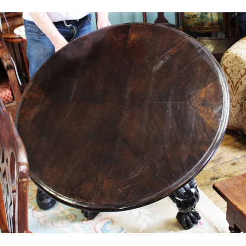 710 - A 19th century and later stained hardwood centre table, possibly Irish, the circular thumb moulded t... 