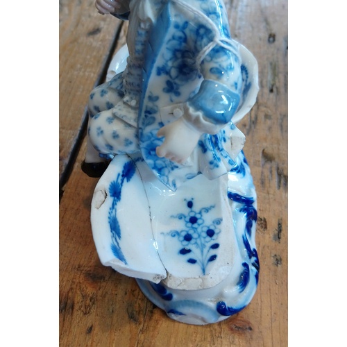 495 - A pair of late 19th century Meissen blue painted double salts depicting a boy and a girl in courtly ... 