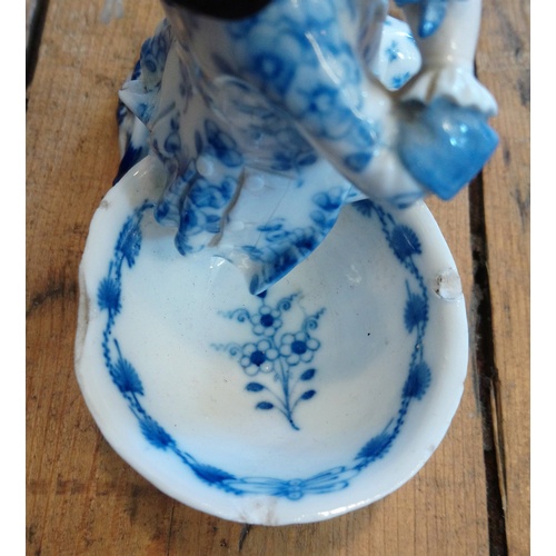 495 - A pair of late 19th century Meissen blue painted double salts depicting a boy and a girl in courtly ... 