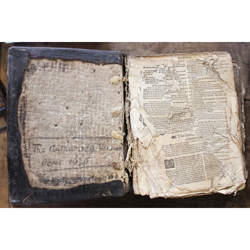 289 - THE HOLY BIBLE, authorised version, probably 17th century, full leather with brass mounts to cover, ... 