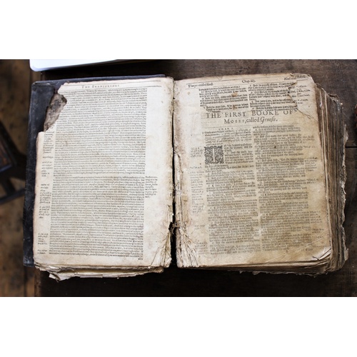 289 - THE HOLY BIBLE, authorised version, probably 17th century, full leather with brass mounts to cover, ... 