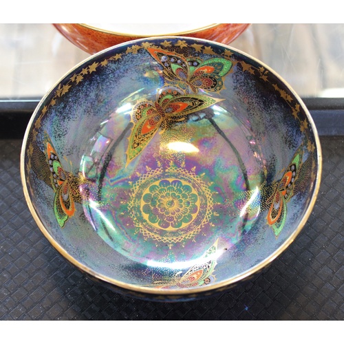 500 - Two Fieldings 'Rural Lusterine' butterfly lustre bowls, the largest 18cm diameter, a Crown Devon ora... 