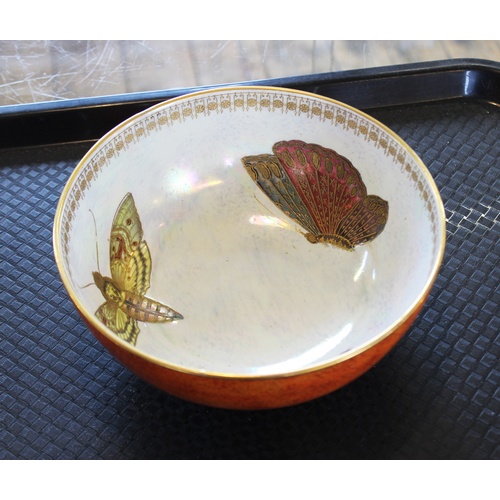 500 - Two Fieldings 'Rural Lusterine' butterfly lustre bowls, the largest 18cm diameter, a Crown Devon ora... 