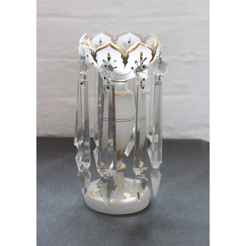 519 - A pair of late 19th/early 20th century glass lustres, of typical form, with recurrent ogee form bord... 