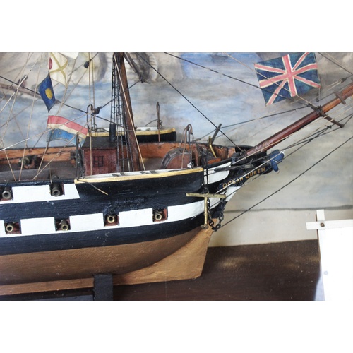 384 - A 19th century and later model ship diorama, the 'Ocean Queen', the three masted vessel modelled wit... 