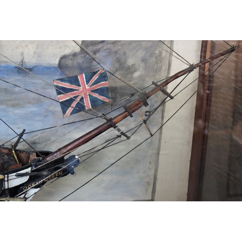 384 - A 19th century and later model ship diorama, the 'Ocean Queen', the three masted vessel modelled wit... 