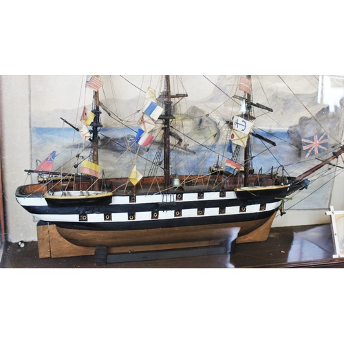 384 - A 19th century and later model ship diorama, the 'Ocean Queen', the three masted vessel modelled wit... 