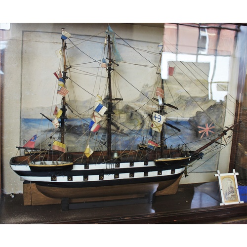 384 - A 19th century and later model ship diorama, the 'Ocean Queen', the three masted vessel modelled wit... 