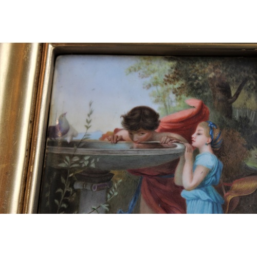 268 - A French enamelled porcelain plaque, after Laure Levy, 'Young Love', indistinctly signed 'M Luce', 2... 