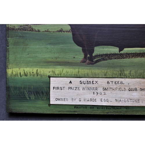 344 - English School (20th century), two oils on board, 'A Sussex Steer, First Prize Winner, Smithfield Cl... 