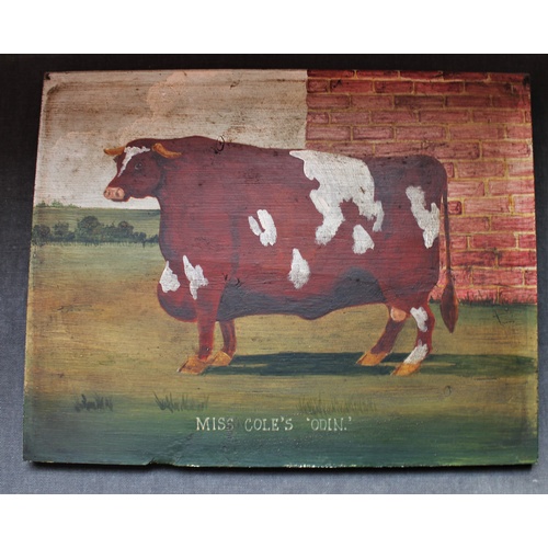 344 - English School (20th century), two oils on board, 'A Sussex Steer, First Prize Winner, Smithfield Cl... 