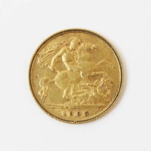 101 - An Edwardian gold half sovereign, dated 1905, weight 4.0gms