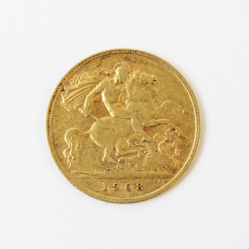 103 - An Edwardian gold half sovereign, dated 1908, weight 4.0gms