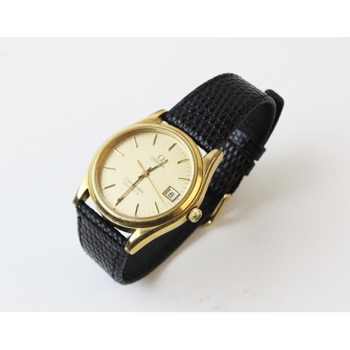 110 - A Gent’s Omega Seamaster Quartz wristwatch, the round gold toned dial with baton markers and date wi... 