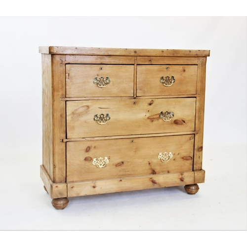 666 - A Victorian pine chest of drawers, the rectangular top with rounded front corners, above two short a... 