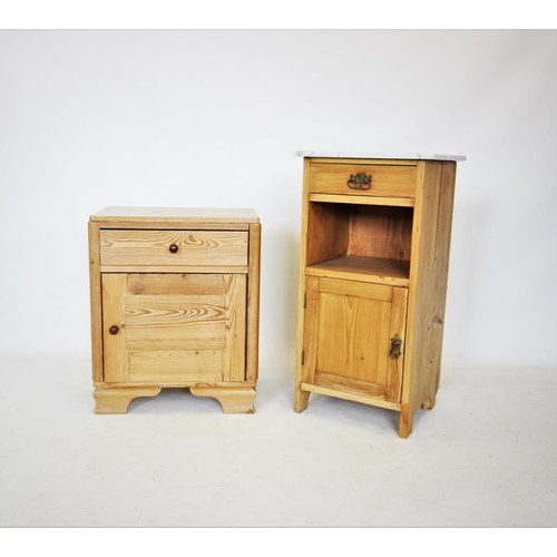 669 - A Victorian pine marble top pot cupboard, with a white marble slab top above a single drawer, shelf ... 