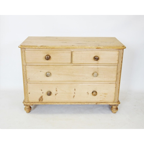 670 - A Victorian pine chest of drawers, the rectangular moulded top with rounded front corners, above two... 