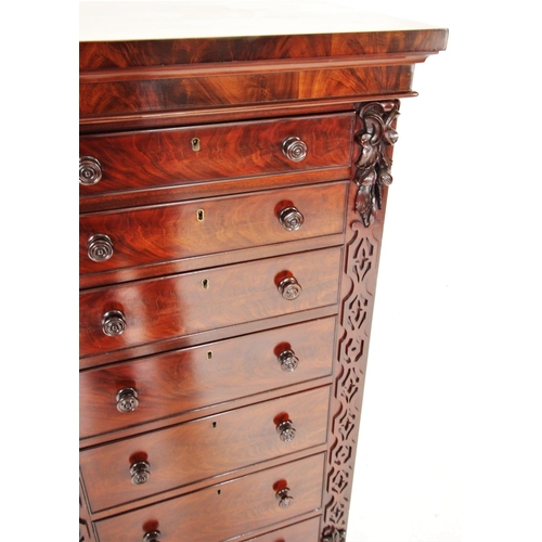 680 - A mid 19th century mahogany Wellington chest, the rectangular top above seven graduated and cock bea... 