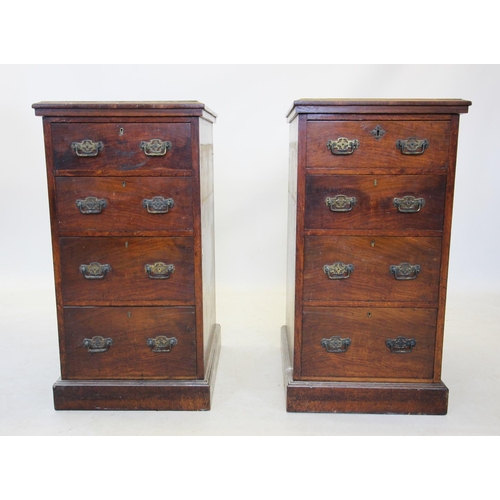 687 - A pair of Victorian oak and pollard oak pedestal chests, each with a moulded top above four graduate... 