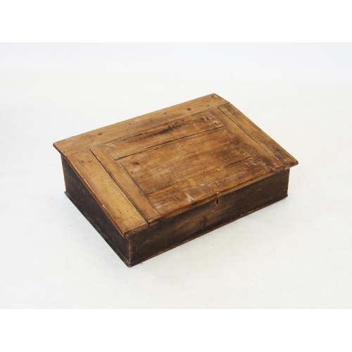 694 - A 19th century pine bible box, of hinged sloping form with a vacant interior, 26cm H x 80cm W x 57cm... 