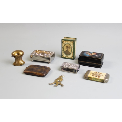 70 - A selection of assorted vestas, snuff boxes and novelty cigar cutter, to include an erotic brass ves... 