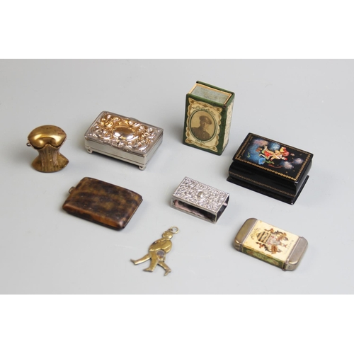 70 - A selection of assorted vestas, snuff boxes and novelty cigar cutter, to include an erotic brass ves... 