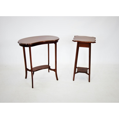 709 - An Edwardian mahogany kidney shaped occasional table, the moulded top with inlaid stringing above a ... 