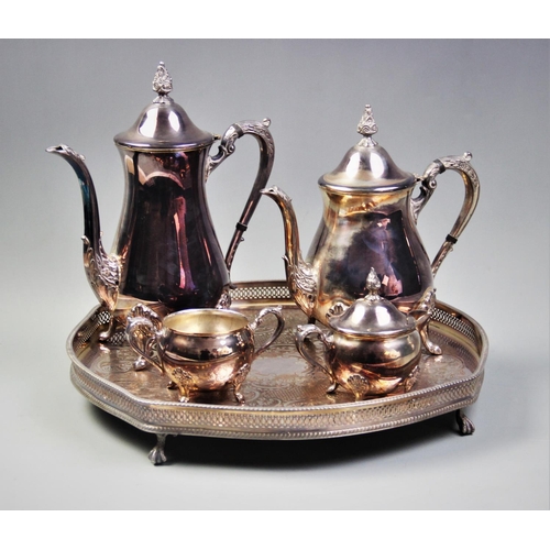 77 - A silver plated tea and coffee service, comprising: a teapot with hinged cover, 24cm high, a coffee ... 