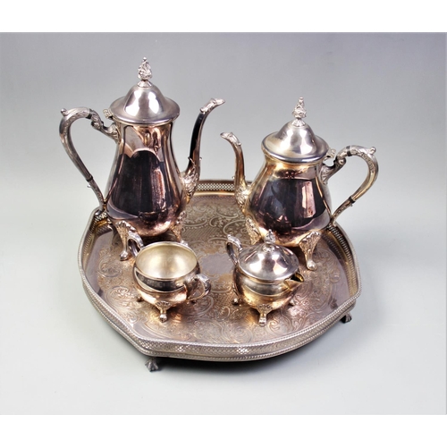 77 - A silver plated tea and coffee service, comprising: a teapot with hinged cover, 24cm high, a coffee ... 