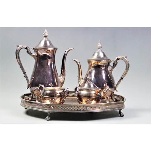 77 - A silver plated tea and coffee service, comprising: a teapot with hinged cover, 24cm high, a coffee ... 