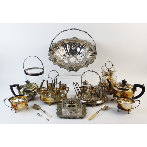 78 - A selection of silver plated wares, to include; a Victorian breakfast stand, John Gilbert & Sons EPN... 