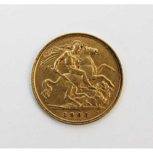 102 - An Edwardian gold half sovereign, dated 1906, weight 4.0gms