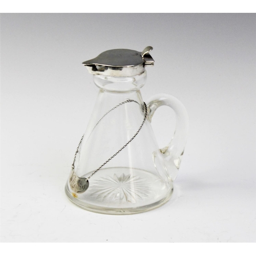 75 - An Edwardian silver mounted glass whiskey noggin by James Deakin & Sons, Chester 1905, of typical ha... 