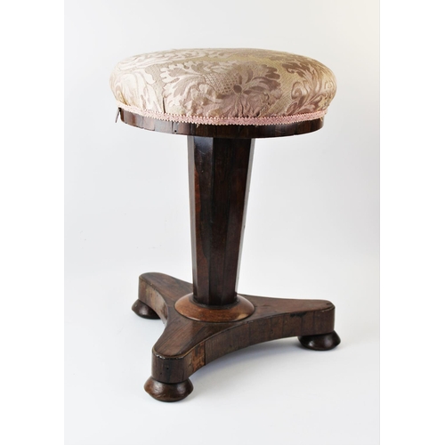 854 - A mid 19th century rosewood adjustable pedestal piano stool, the revolving upholstered seat raised u... 